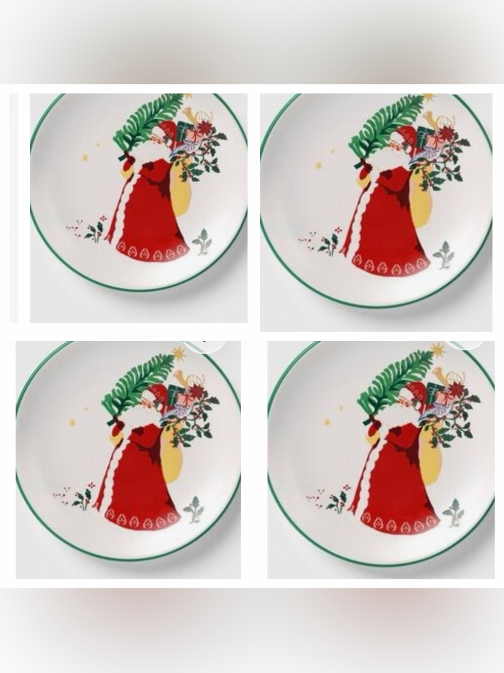 4!!!! THRESHOLD NEW Santa Claus papa Noel w/ tree appetizer plates